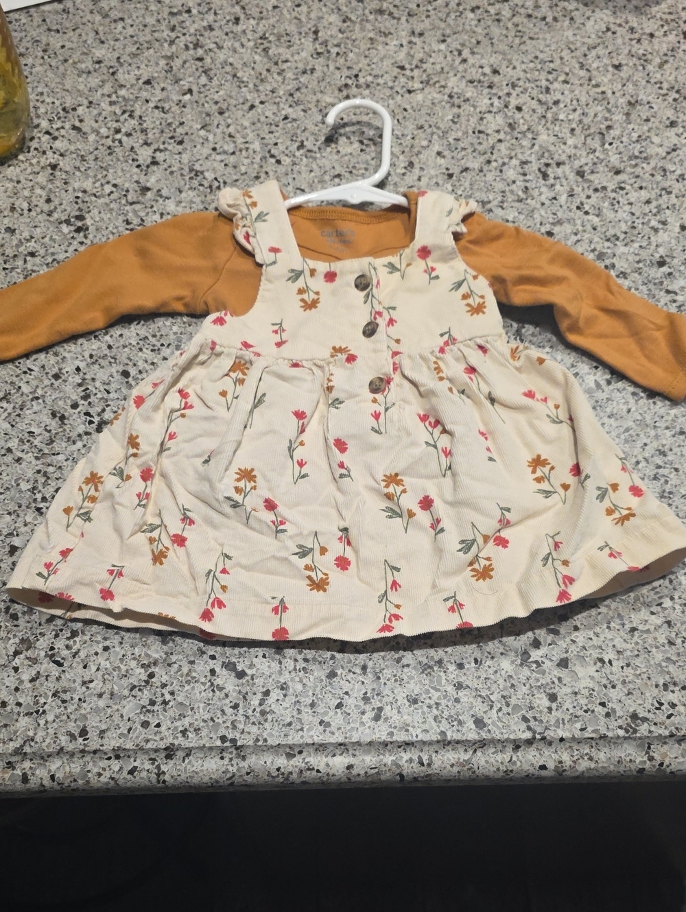 Carter's Cream Floral Corduroy Pinafore with Mustard Long-Sleeve Top